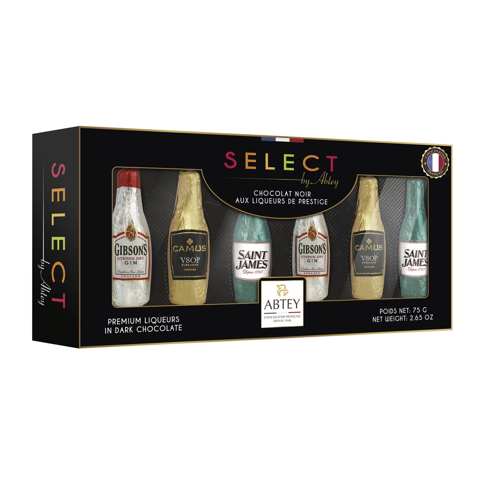 Abtey Etui Select Long Gift Box of Liqueur Bottles in Dark Chocolate 75g